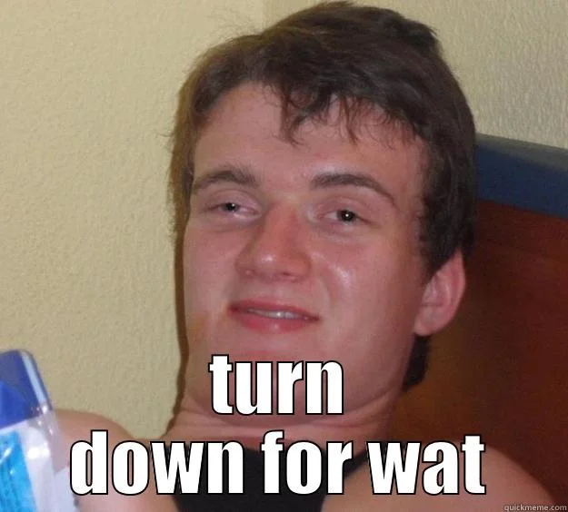 Turn Down For What — Teenage boy with confused expression and misspelled text caption.