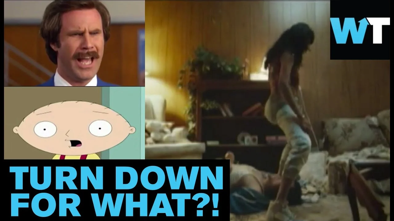 Turn Down For What — Four-panel collage with reaction figures and cyan text caption.