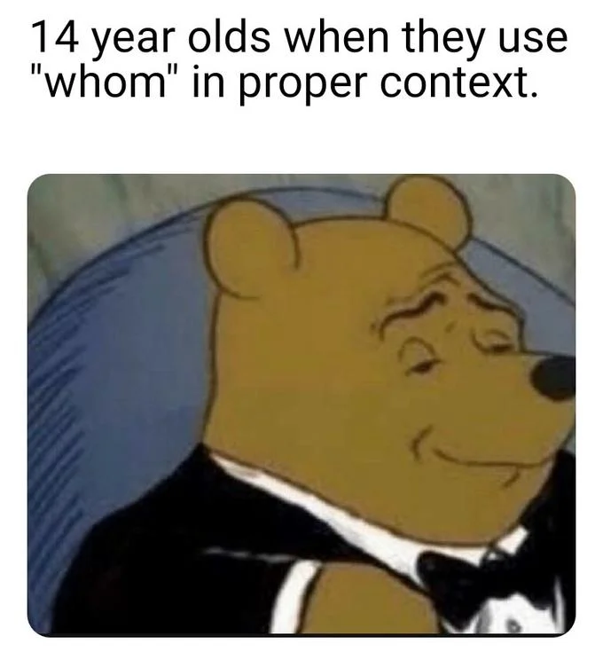 Tuxedo Winnie Pooh — Tuxedo Winnie approving teenagers using correct grammar.