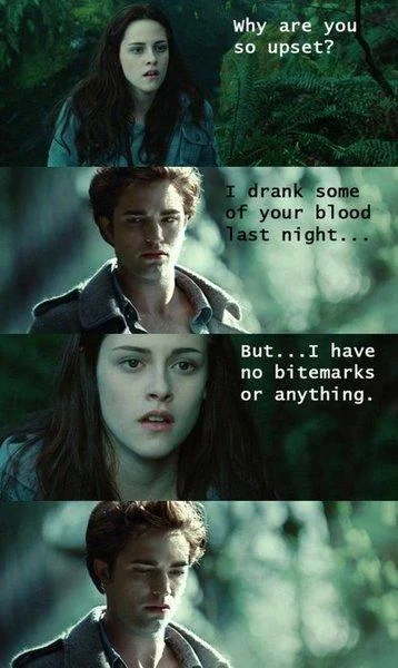 Twilight Comics — Four-panel strip with Bella and Edward in forest discussing blood.