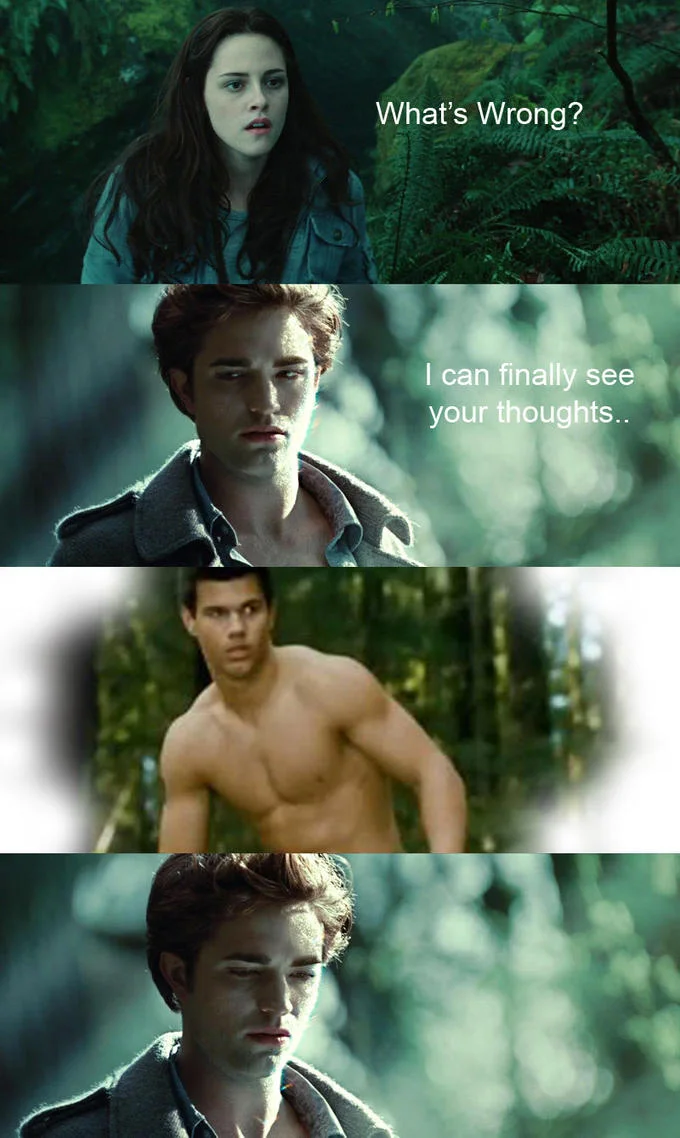 Twilight Comics — Four-panel forest strip with Edward mind-reading about Jacob.