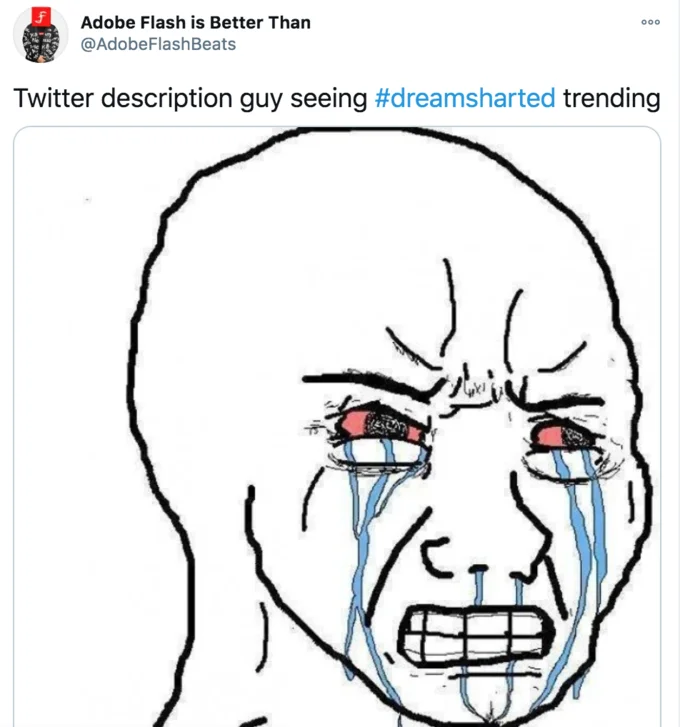 Twitter Description Guy — Minimalist black line-drawn crying face with exaggerated tears.