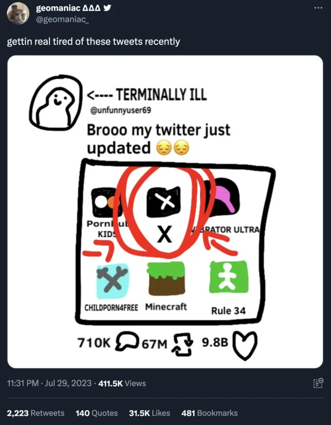 Twitter/X Rebrand Memes — Phone home screen dominated by sleep and napping apps with Twitter circled.