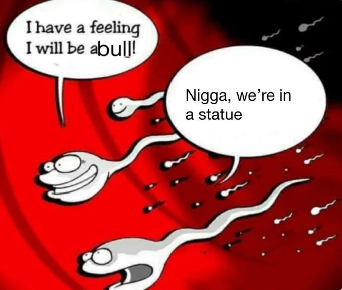 Two Sperm Cells Talking — Sperm cells cartoon with statue punchline referencing the Wall Street bull