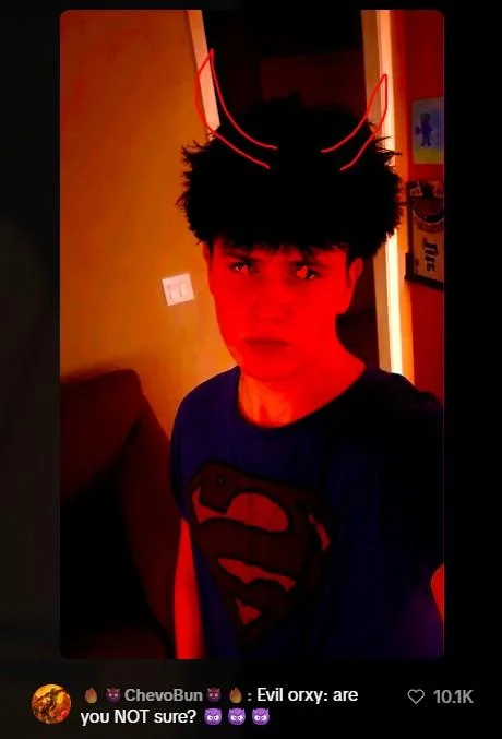 Red-tinted evil version of U Sure Kid with glowing devil horns