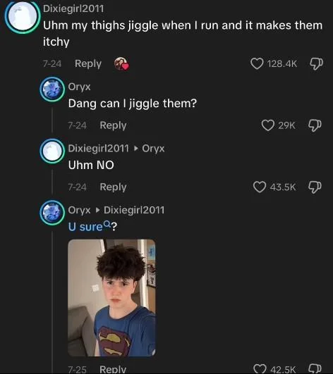 U Sure Kid — TikTok comment thread ending with 'U sure?' and a selfie reply from user Oryx