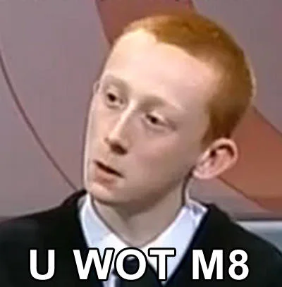 2005 forum post screenshot with highlighted text reading 'u wot m8??/?'