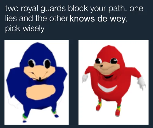 Ugandan Knuckles — Anime-styled illustration with Knuckles features and 'don't lose de way'.