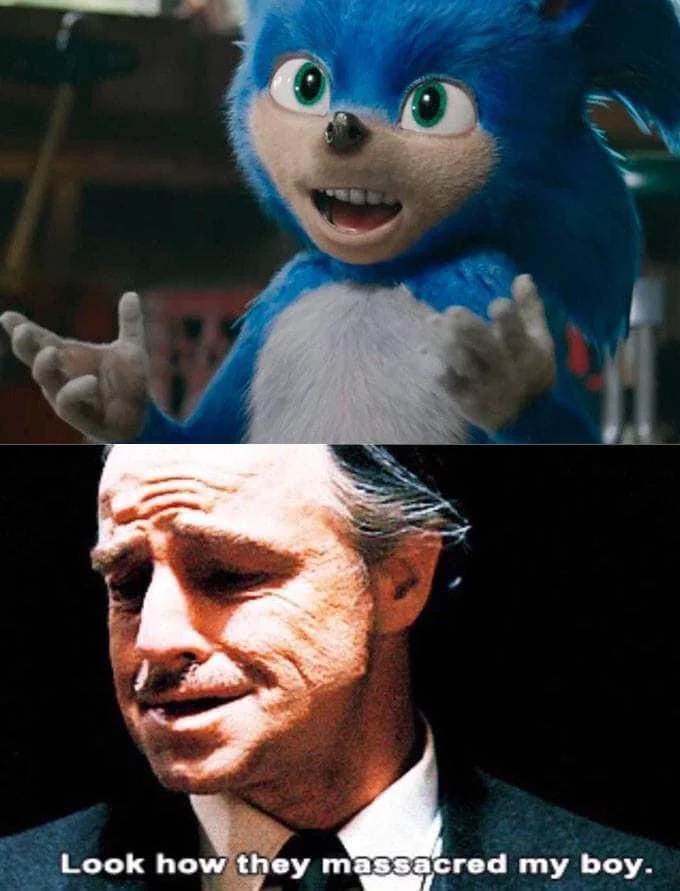 Leaked Sonic the Hedgehog movie poster showing original ugly Sonic design next to the film logo