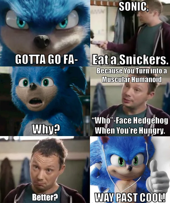 Ugly Sonic head photoshopped into a hospital bed scene with the caption 'I lived bitch'