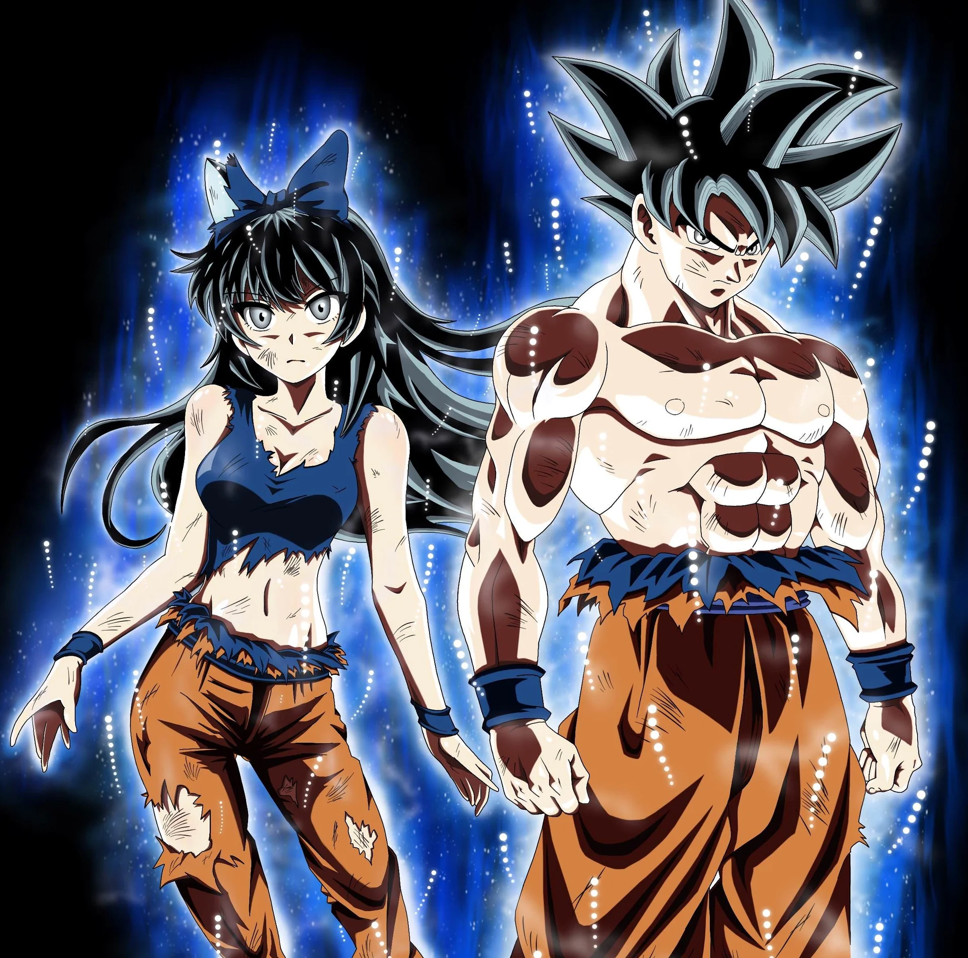 Ultra Instinct Remixes — RWBY Blake Belladonna beside Ultra Instinct Goku in crossover art