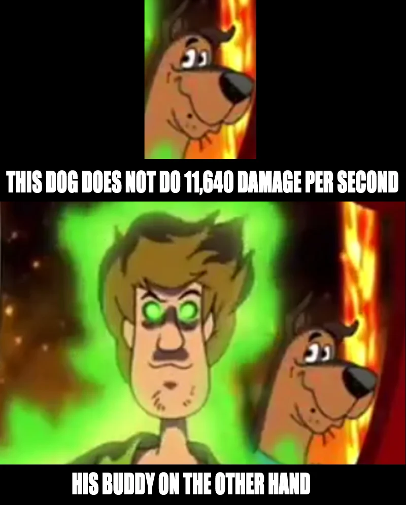 Ultra Instinct Shaggy — Meme contrasting Scooby-Doo with Shaggy's glowing green Ultra Instinct eyes