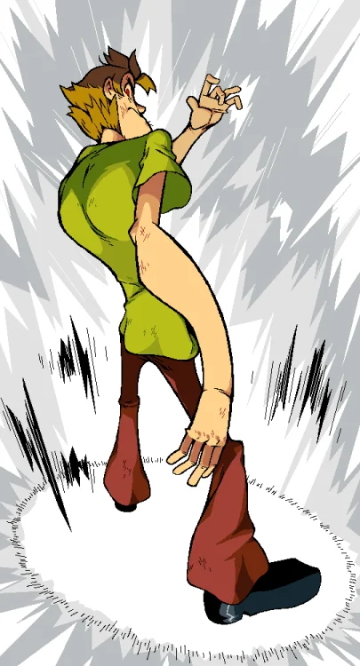 Ultra Instinct Shaggy — Shaggy posed from behind powering up with motion lines and shockwave