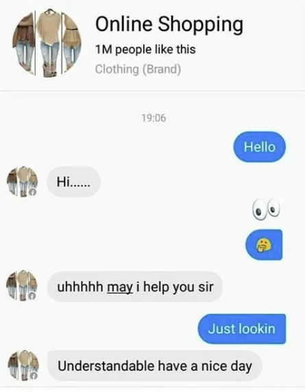 Understandable Have a Great Day — Facebook Messenger conversation screenshot where Online Shopping brand responds 'Understandable have a nice day' to customer