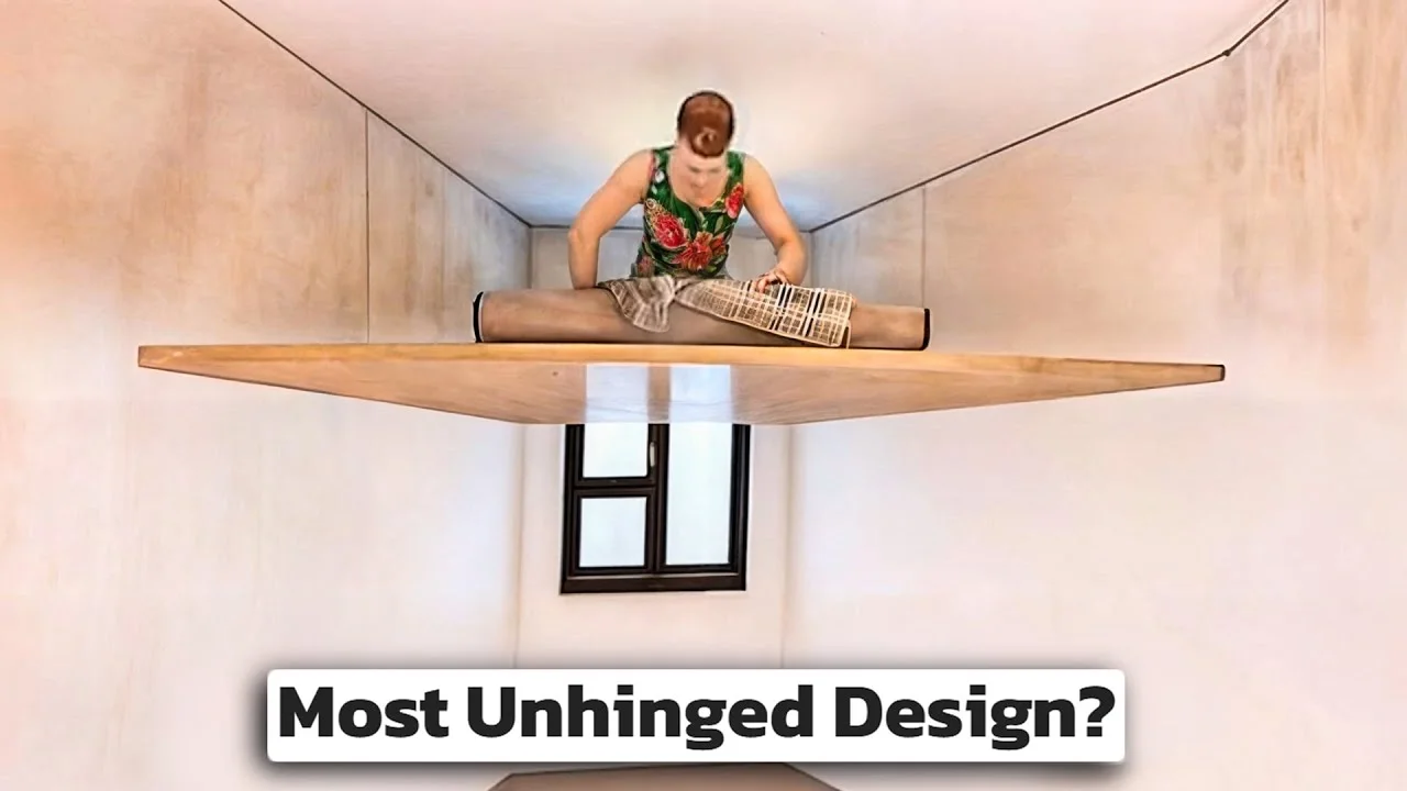 Unhinged Home Design — Person on suspended wooden plank using keyboard as improvised desk.