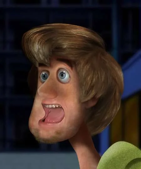 Untoons — 3D realistic rendering of Shaggy from Scooby-Doo with mouth open in shock