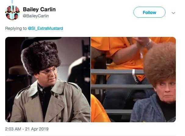 Tweet comparing Utah Jazz fan hair to George Costanza's fur hat