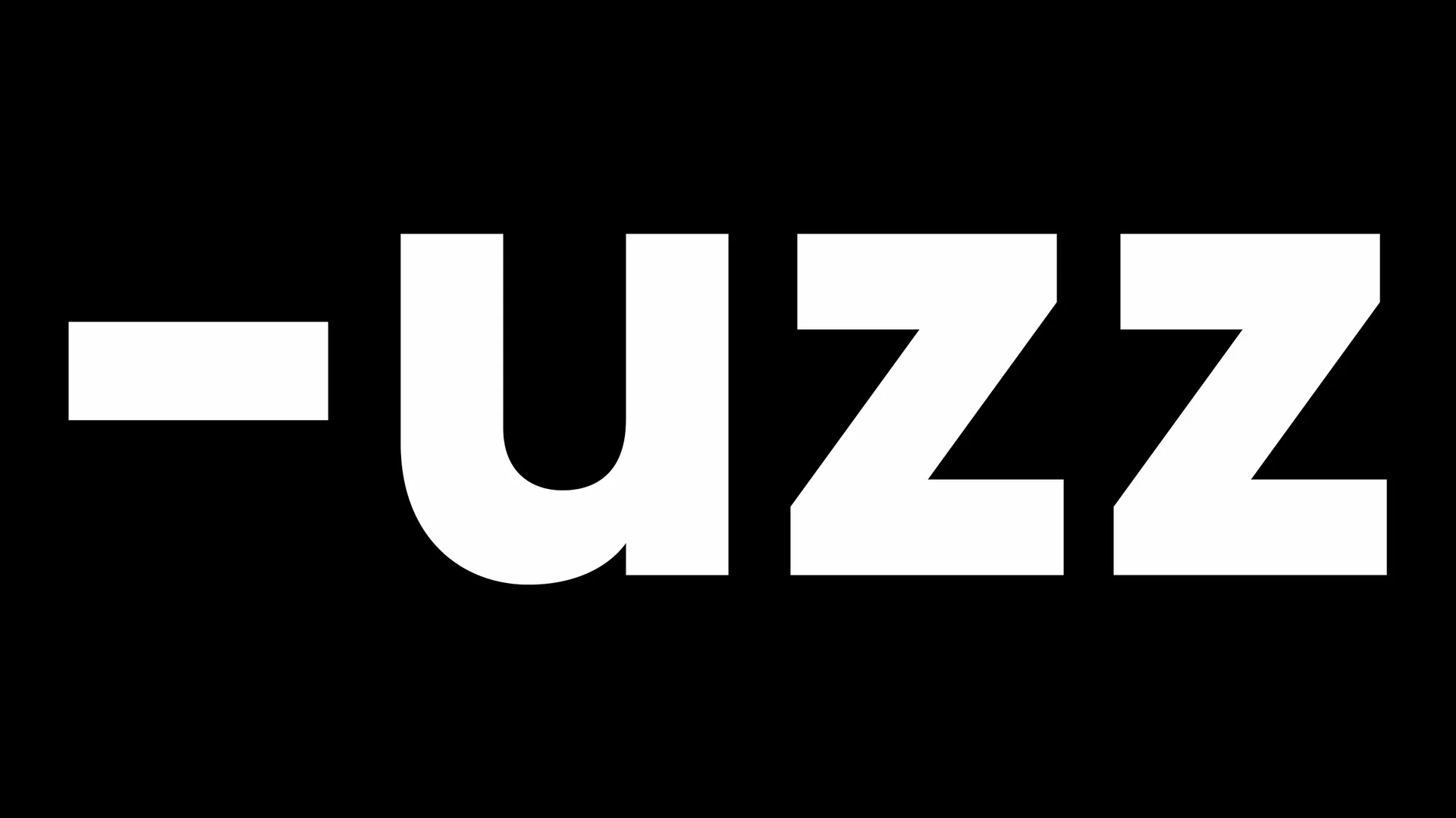 White '-uzz' wordmark on a black background