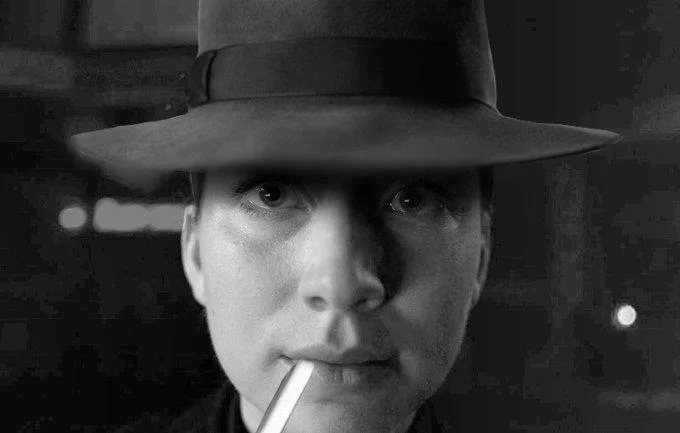 Vanessa Stare (FNAF) — Black-and-white edit of Vanessa in a fedora with a cigarette, film noir style
