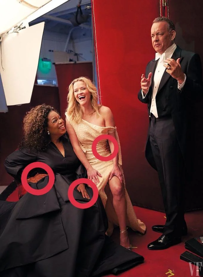 Vanity Fairs Hollywood Portfolio Cover — Behind-the-scenes photo with red circles marking error.