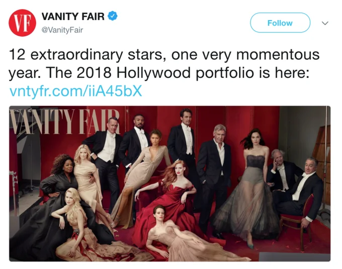 Vanity Fairs Hollywood Portfolio Cover — Vanity Fair 2018 Hollywood Portfolio cover with twelve celebrities.