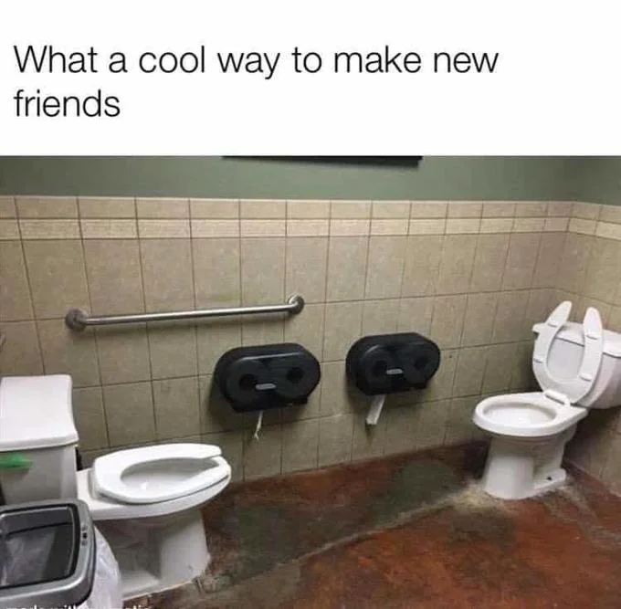 Versus Pooping — Facing-toilets photo captioned 'What a cool way to make new friends'
