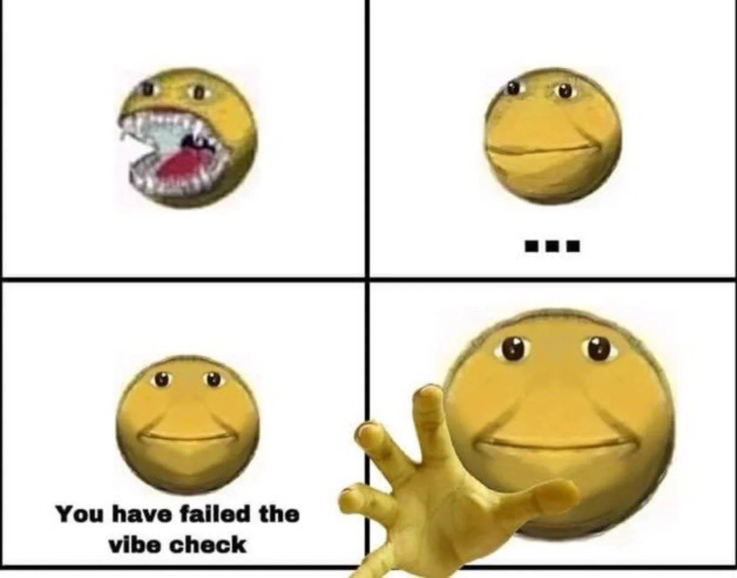 Vibe Check — Four-panel comic with emoji expressions and vibe failure text.