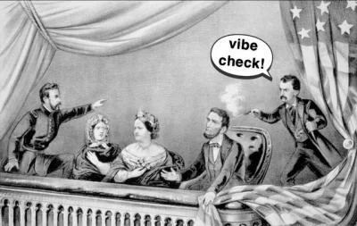 Historical engraving with vibe check speech bubble.