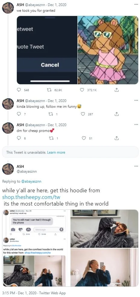 Viral Tweet Advertisement Plugs — Twitter screenshot of a viral Arthur meme tweet followed by a hoodie advertisement reply