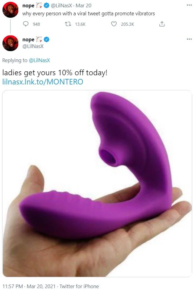 Viral Tweet Advertisement Plugs — Twitter screenshot reacting to a viral thread whose author replied with a vibrator ad