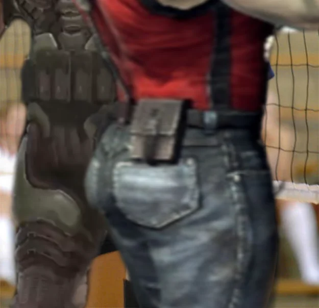 Volleyball Booty — 3D rendered video game character in denim shorts posed near a volleyball net