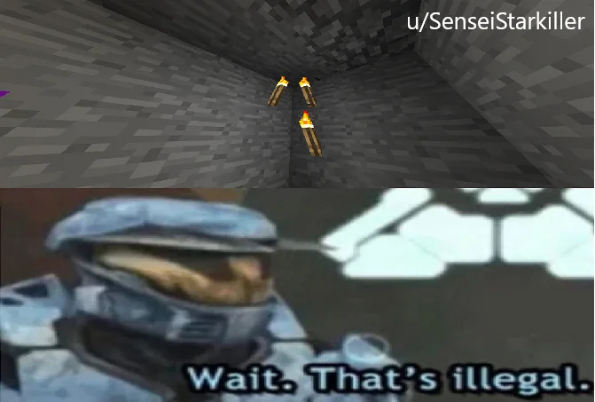 Wait That's Illegal — Minecraft upside-down torches with Church reaction.