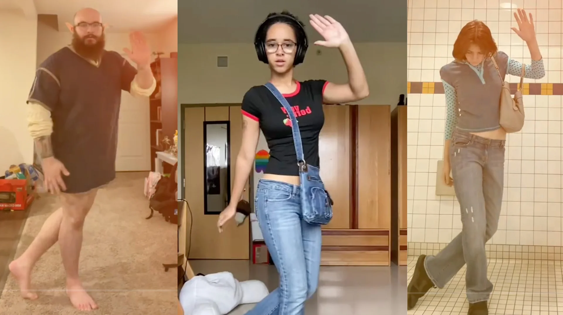 Wait, They Don't Love You Like I Love You — Three-panel collage of TikTok users performing the Maps dance with one hand raised