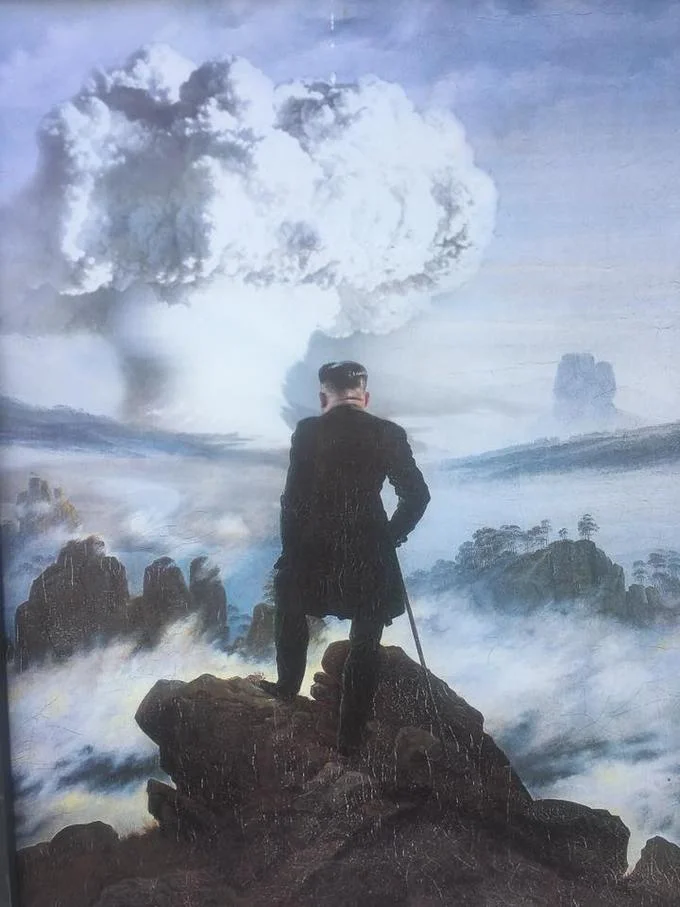 Wanderer Above The Sea Of Fog — Photo-edited with nuclear mushroom cloud replacing landscape.
