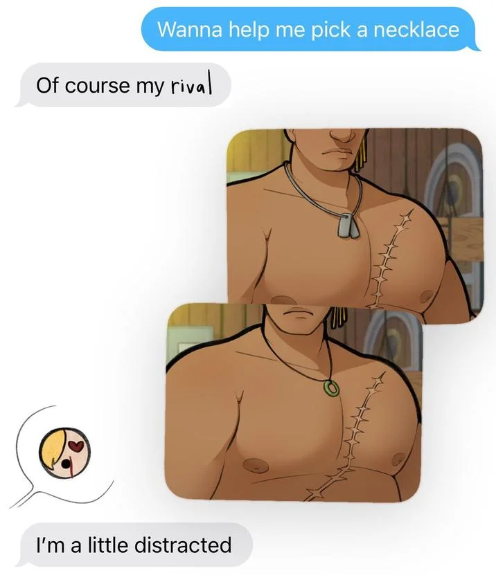 Wanna Help Me Pick A Necklace — Illustrated anime with rival dialogue variant.