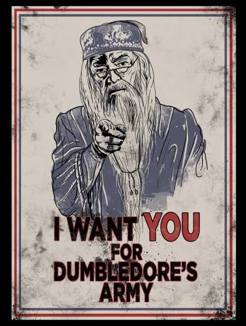 War Propaganda Parodies — Dumbledore in Uncle Sam pose from Harry Potter.