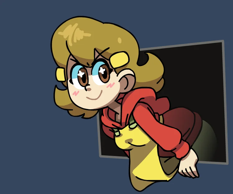 Fan art of a blonde WarioWare Gold character in a red hoodie and yellow overalls