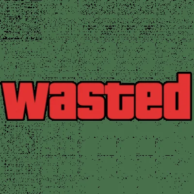 The word 'wasted' in red stylized GTA V font on a white background