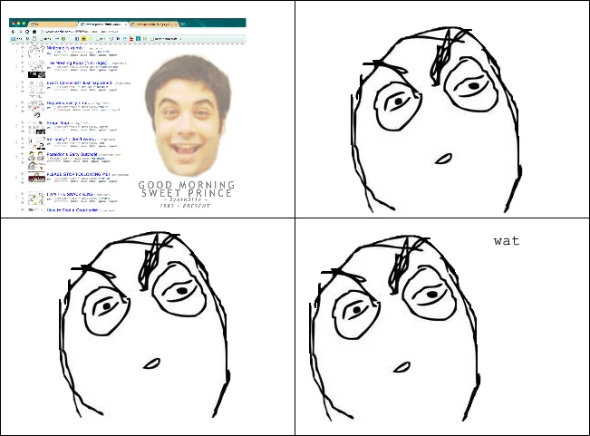 Rage comic showing a confused face reacting to internet content with 'wat'