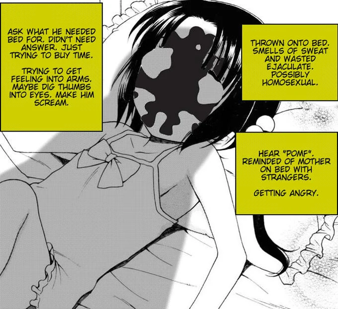 Watchmen — Anime-style parody of Rorschach as a young girl with his journal narration text
