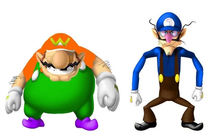 Wawario and Wawaluigi — Three-dimensional chart mapping Mario, Luigi, Wario, Waluigi and their 'wa'-prefixed variants along pureness, evilness and brotherly