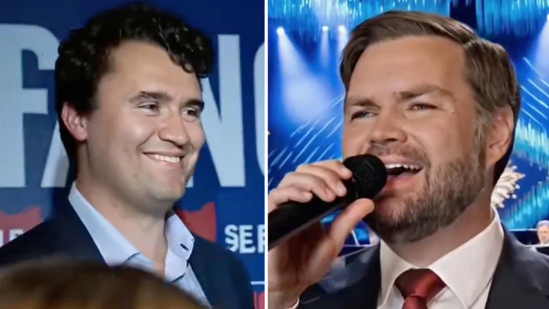 We Are Charlie Kirk By Spalexma — Two men at political broadcast event.