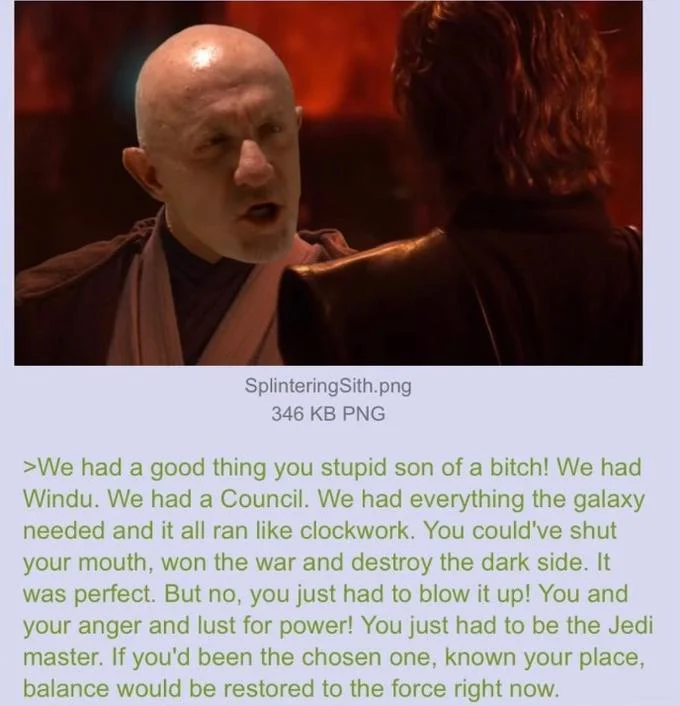 We Had A Good Thing You Stupid Son Of A Bitch — Mace Windu with Mike Ehrmantraut's face confronting Anakin Skywalker with a Star Wars copypasta