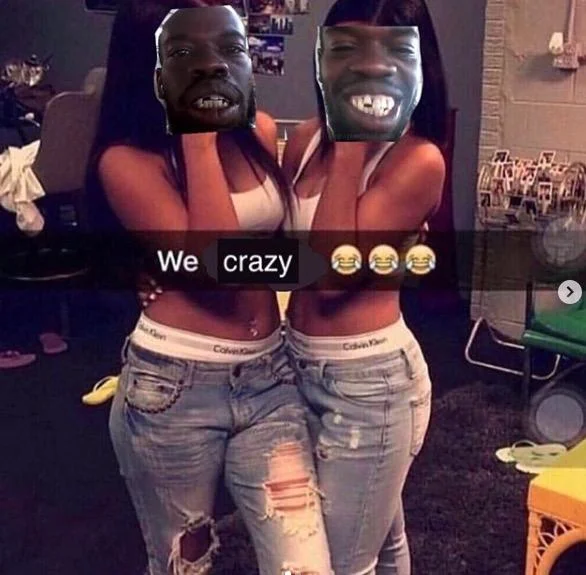 Photoshopped 'We irritating' meme with men's faces and caption changed to 'We crazy'