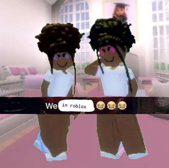 Two Roblox avatars with caption 'We in roblox' mimicking the We Irritating meme format