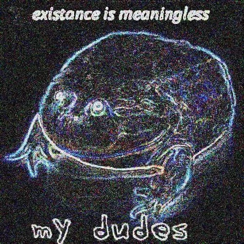 Wednesday Frog — Glitch art toad with philosophical text.
