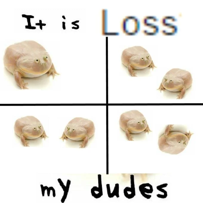 Wednesday Frog — Four-panel grid parodying Loss meme.