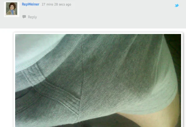 Weinergate — Screenshot of RepWeiner tweet showing lewd photograph of man in gray underwear