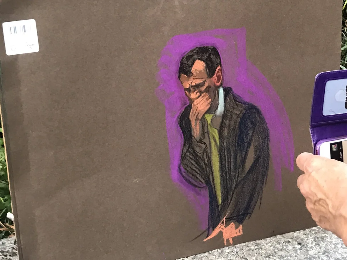 Weinergate — Courtroom sketch of Anthony Weiner looking distressed with hand to face