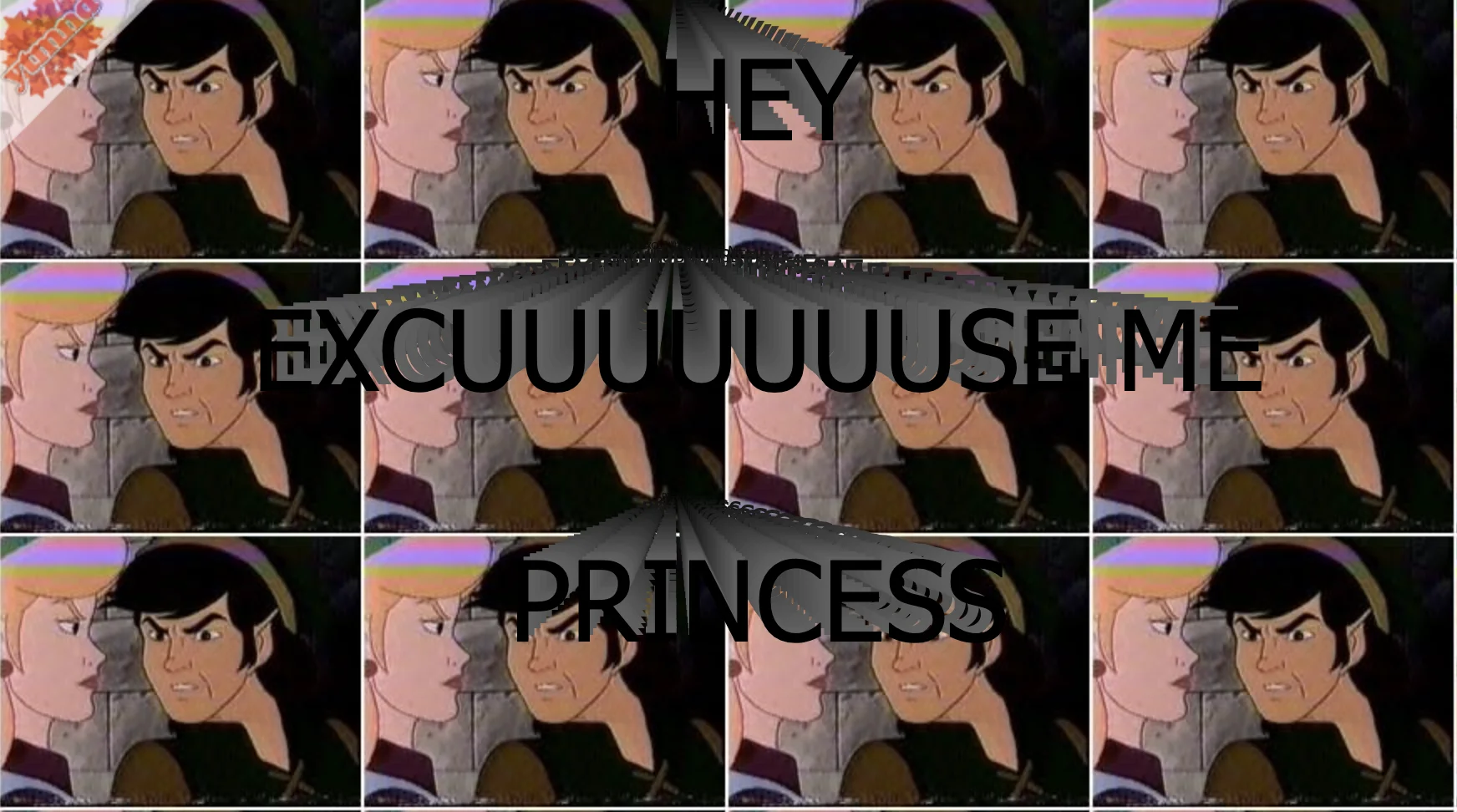 Well, Excuse Me, Princess! — Large tiled grid of Link and Zelda cartoon frames with the caption HEY EXCUUUUUUUUSE ME PRINCESS